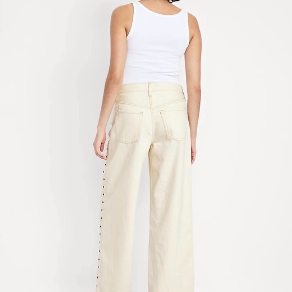 Women’s Old Navy High-Rise Baggy Wide-Leg Pants in Cream - Picture 2 of 7